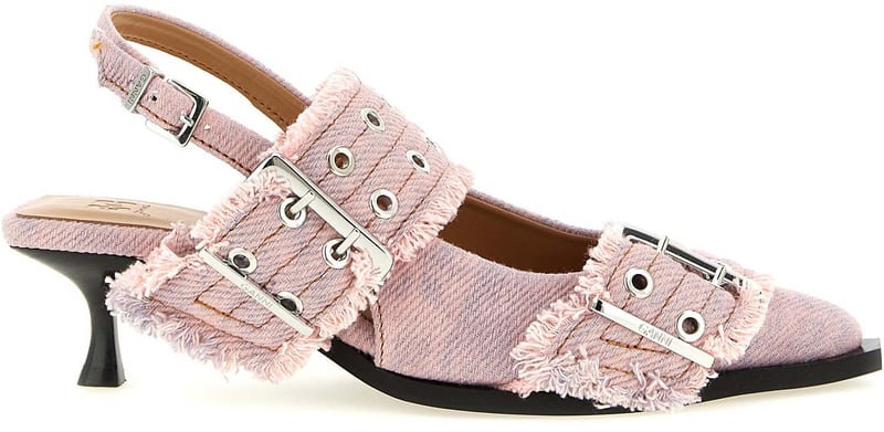 Ganni Multicolor Organic Cotton Mid Heel Pumps