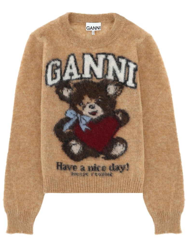 Camel Fuzzy Texture Teddy Bear Wool-Blend Sweater