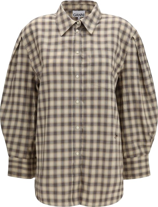 Plaid Button-Down Shirt with Pearl-Like Buttons and Embroidered Branding