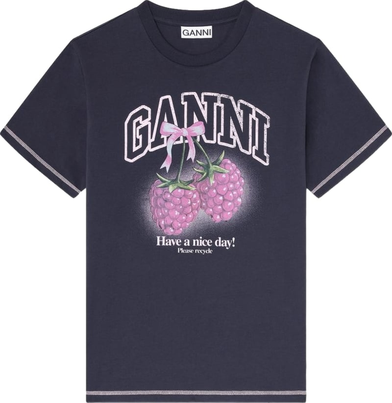 Ganni Raspberry cotton t-shirt