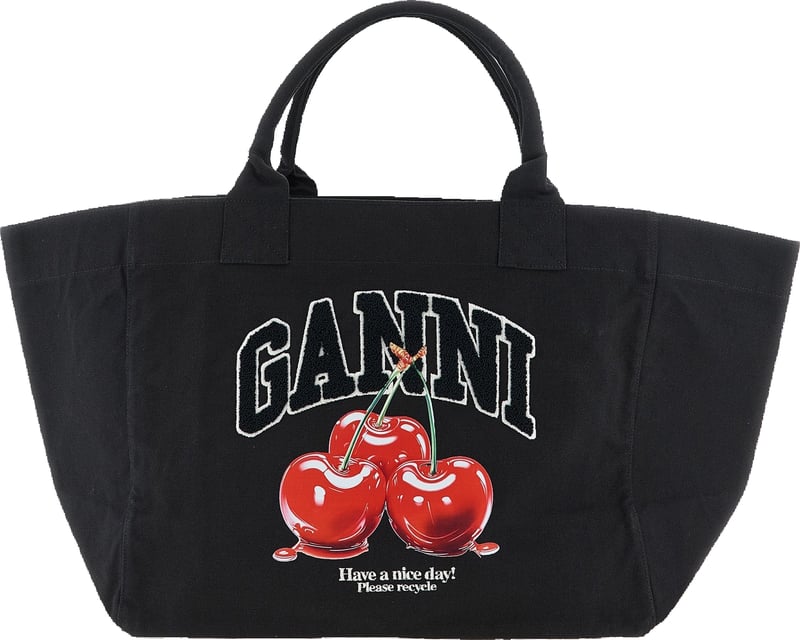 Ganni Black Recycled Cotton Tote Bag