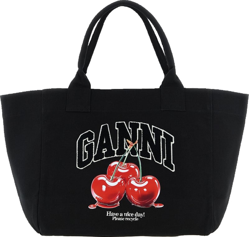 Ganni Black Recycled Cotton Tote Bag