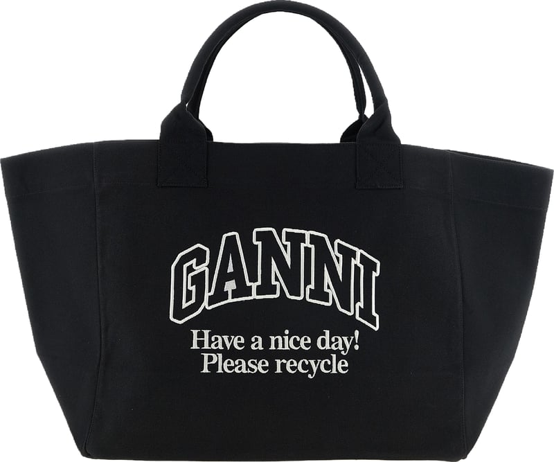 Ganni Black Recycled Cotton Tote Bag