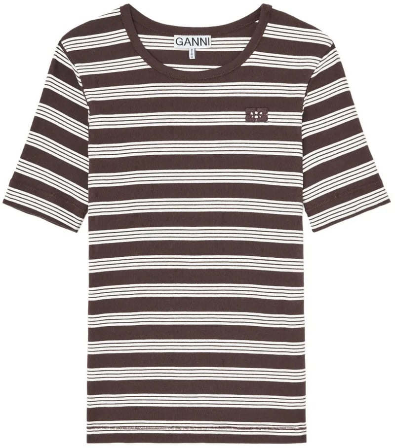t-shirt streep bruin wit