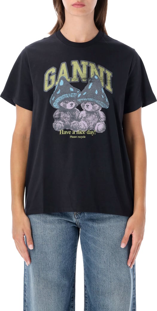 Basic Tshirt Ss Relaxed Teddy Mushrooms Phantom Black