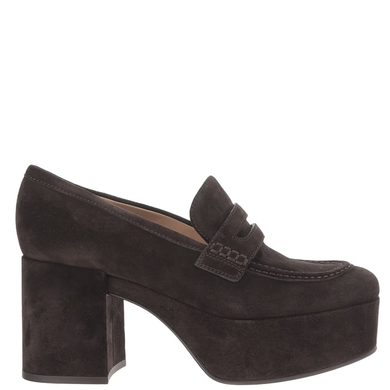 Platform Suede Loafers With Chunky Heel