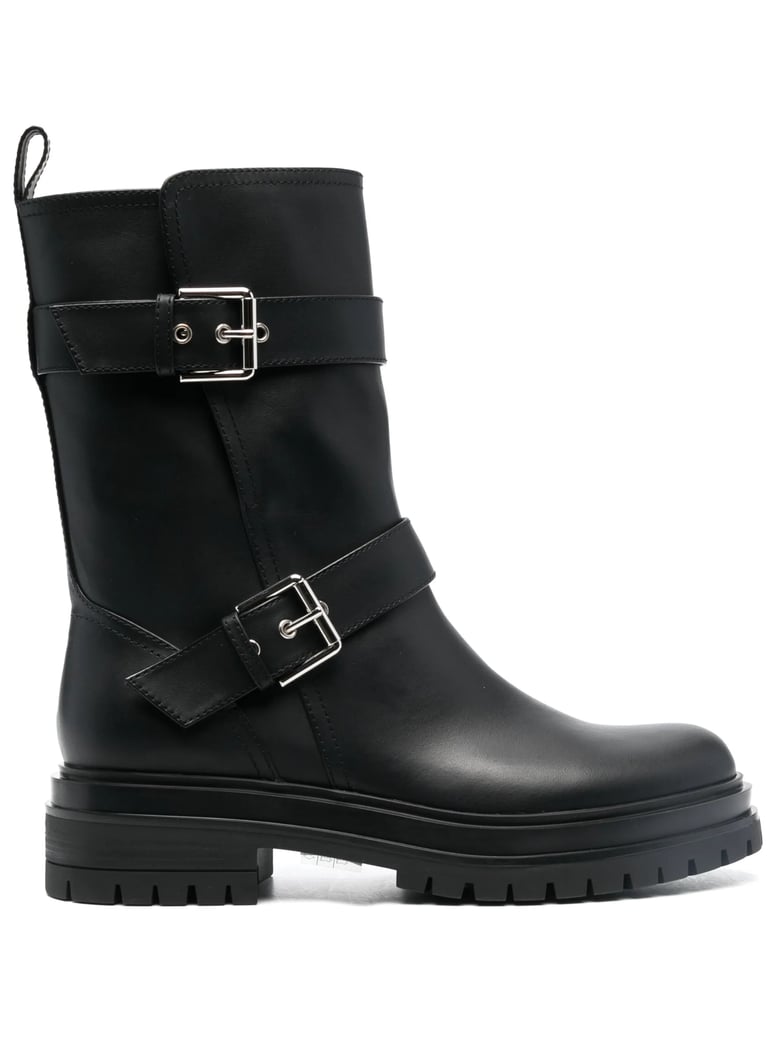 Black Chunky Sole Calf Leather Boots
