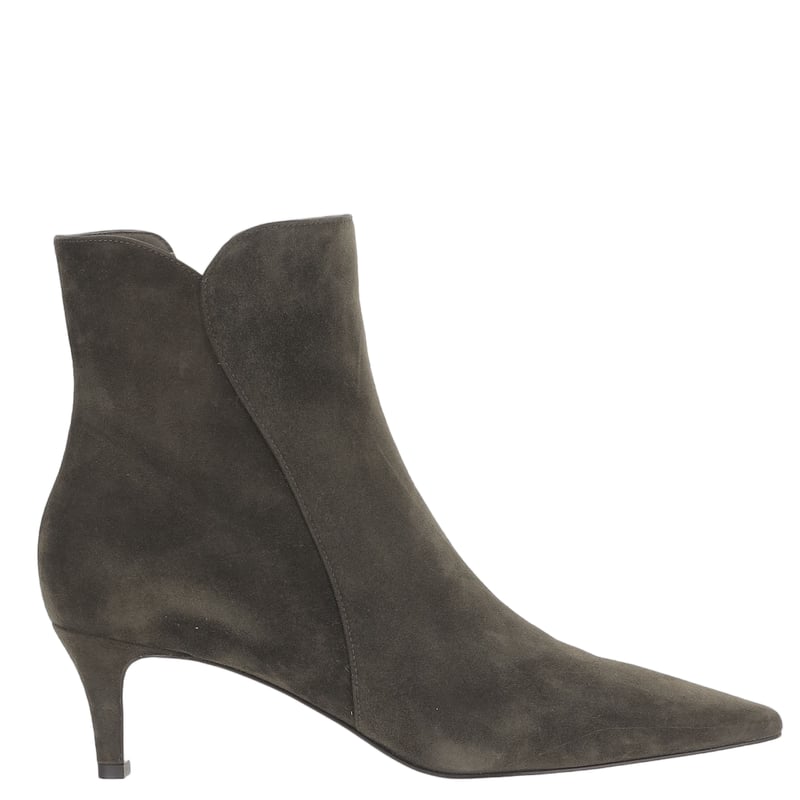 Pointed-Toe Suede Ankle Boots With Side Zipper Closure