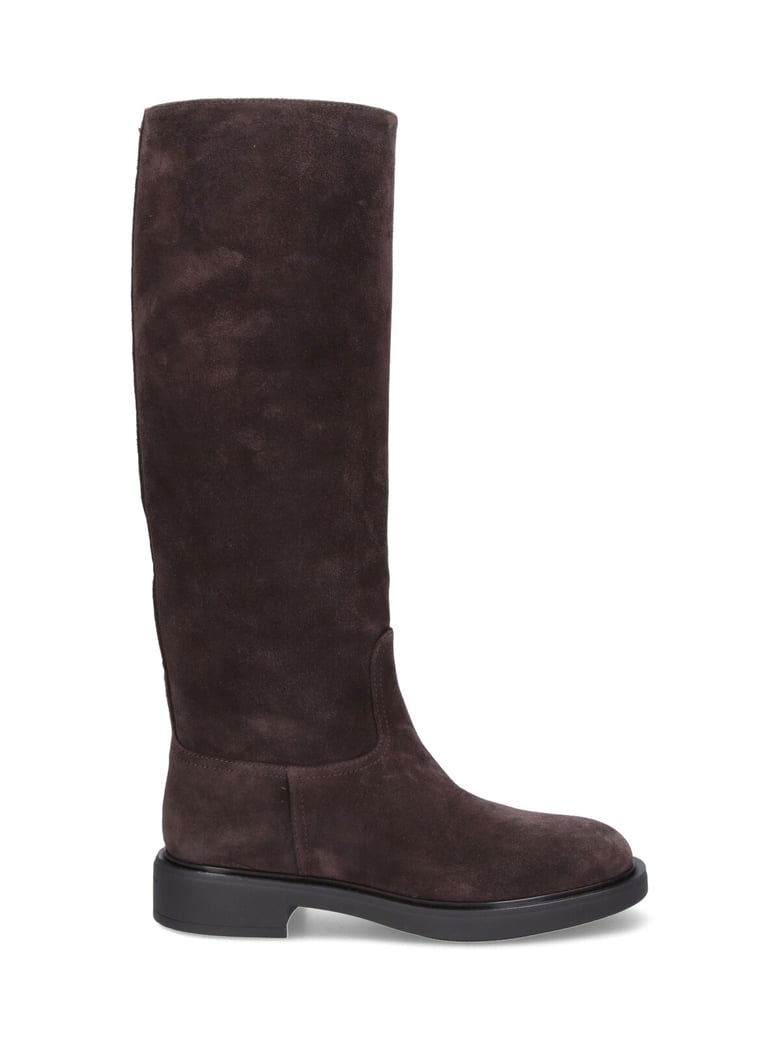 Suede Brown Stivali "Ascott" with Rounded Toe and Slip-On Design
