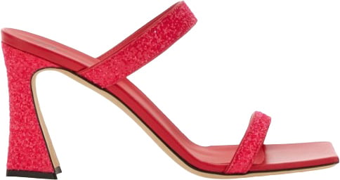 Glitter-Embellished Red Mules With Square Toe