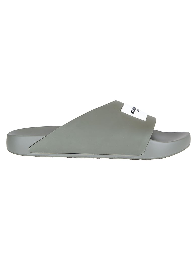 Asymmetrical Grey Rubber Slides with Givenchy Paris Logo