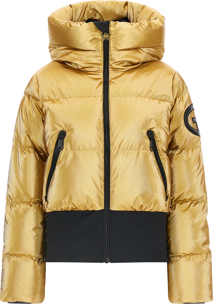 Metallic Gold Logo-Patch High-Collar Down Jacket