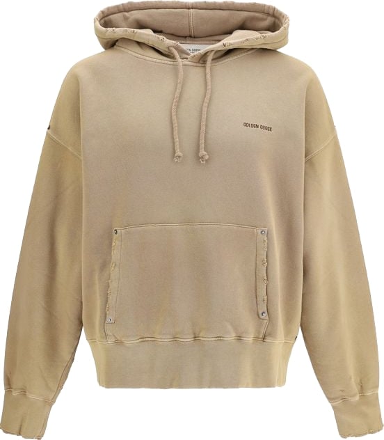 Dark Beige Logo Hooded Cotton Sweatshirt