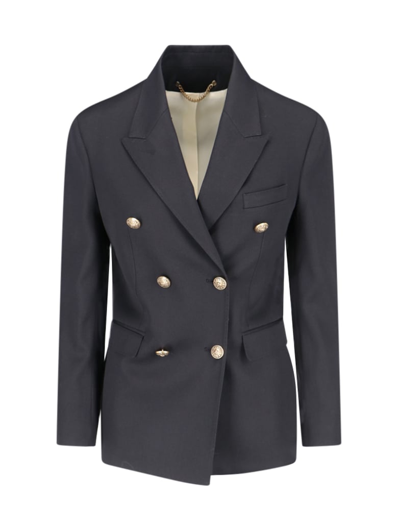 Black Double Breasted Wool Blazer