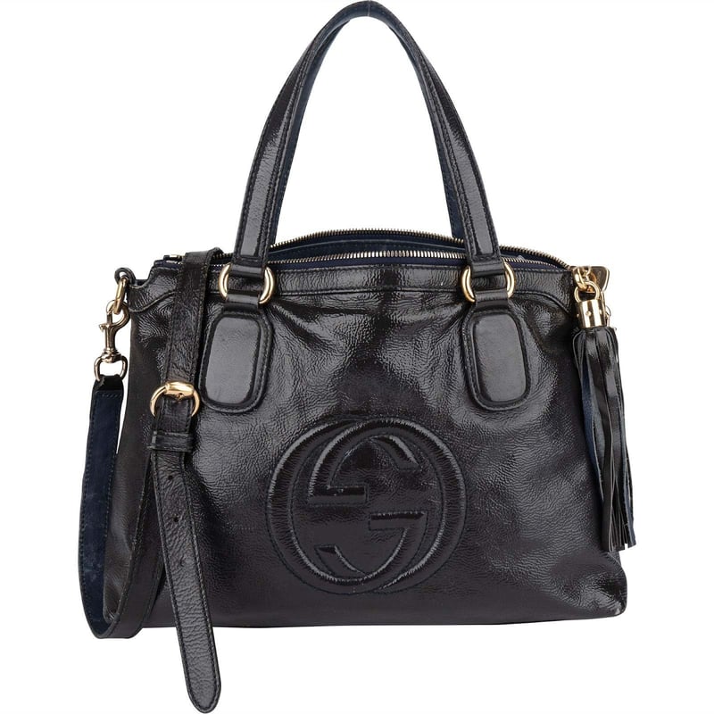 Gucci Black Patent Leather Soho Handbag