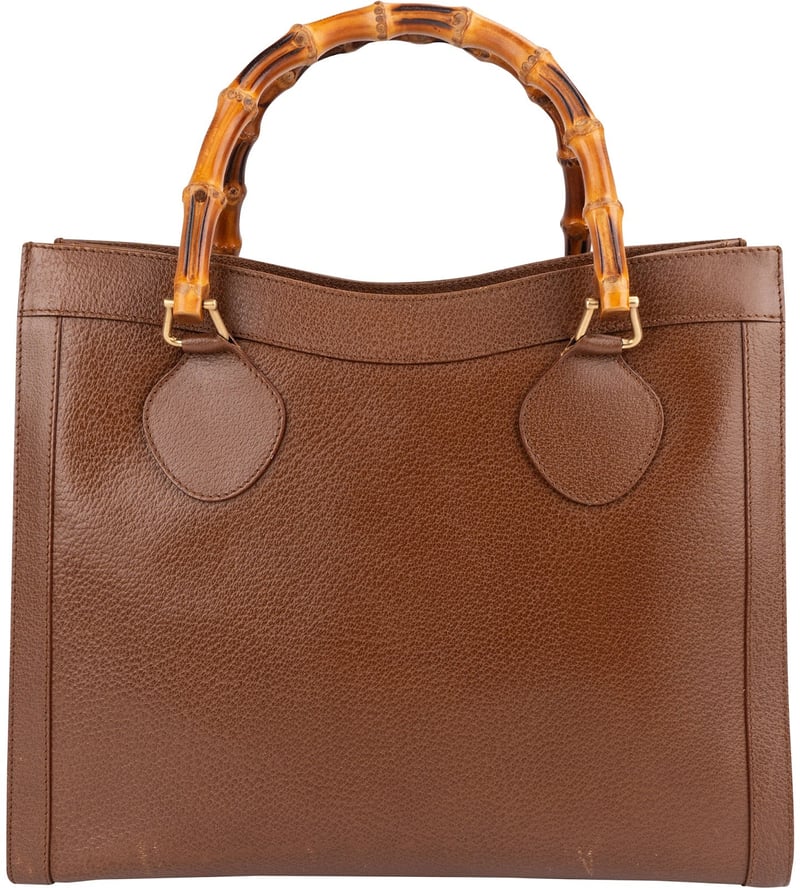 Gucci Brown Pebbled Leather Bamboo Top Handle Tote Handbag