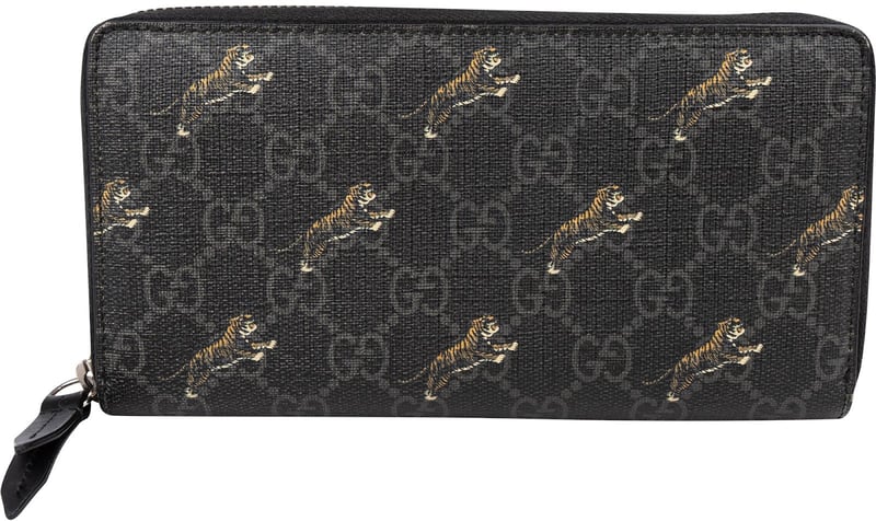 Gucci Monogram GG Supreme Canvas Tigers Print Zip Around Wallet