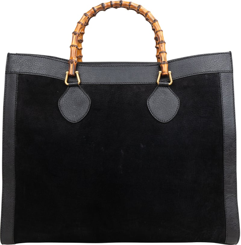 Gucci Suede Top Handle Bamboo Large Tote Handbag
