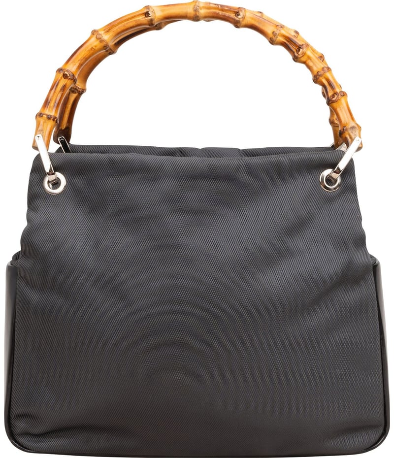 Gucci Black Leather Nylon Bamboo Top Handle Handbag