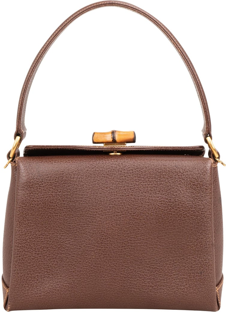 Gucci Brown Leather Bamboo Lock Top Handle Handbag