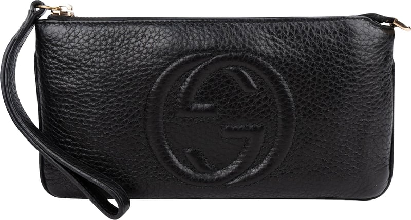 Gucci Pebbled Calfskin Soho Wristlet Pouch Wallet