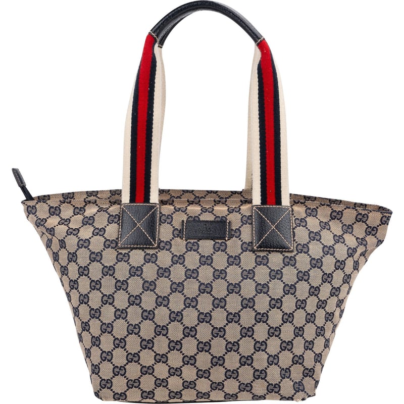Gucci Monogram GG Canvas Web Handle Tote Shopper Shoulder Bag