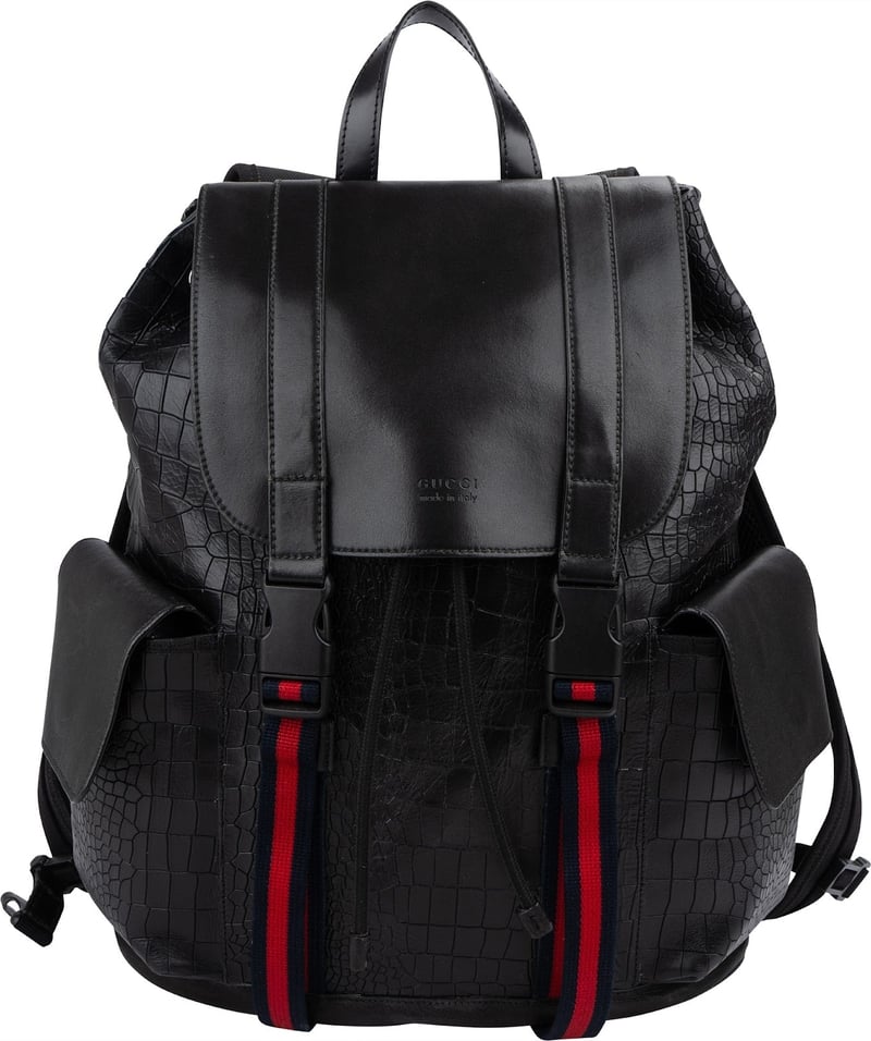 Gucci Crocodile-Embossed Leather Web Stripe Backpack