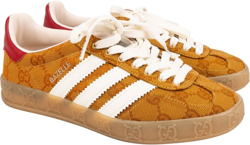 Gucci x Adidas Red Leather Monogram GG Canvas Gazelle Sneakers (US 3 ½ / EU 34)