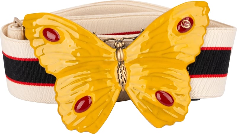 Gucci Multicolor Elastic Stoff Butterfly Buckle Web Belt