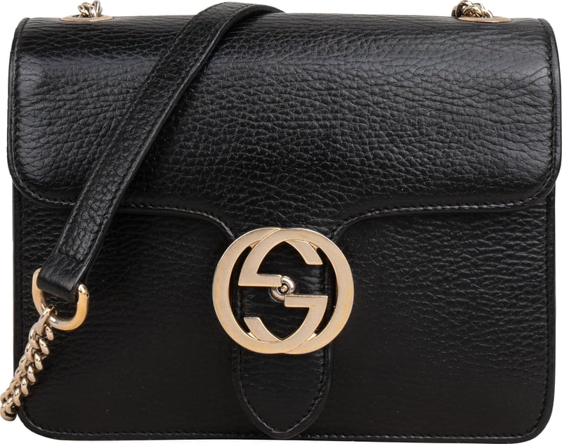 Gucci Pebbled Leather Interlocking GG Shoulder Crossbody Bag