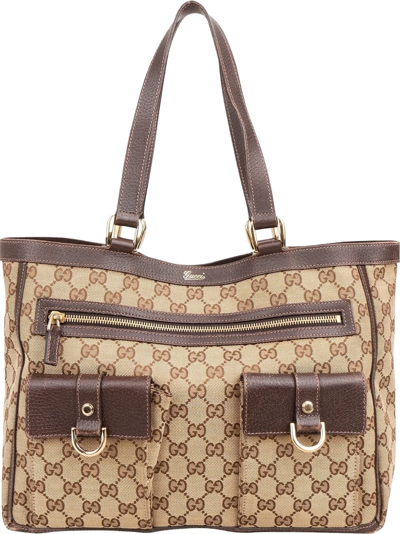 Gucci Monogram GG Canvas Abbey Double Pocket Tote Shoulder Bag
