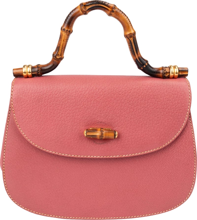 Gucci Pink Grained Leather Bamboo Top Handle Handbag