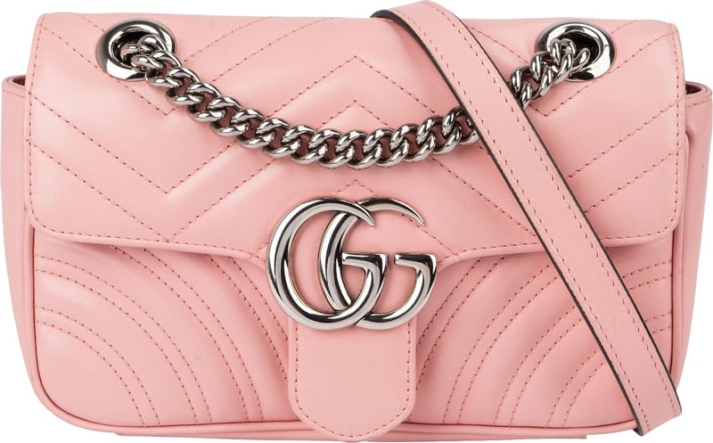 Gucci Pink Matelassé Leather GG Marmont Small Crossbody Bag
