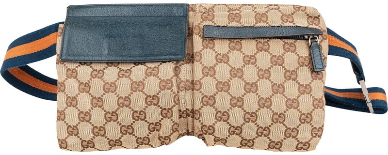 Gucci Grained Leather Monogram GG Canvas Crossbody Belt Bag