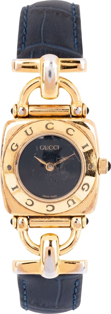 Gucci Gold Tone Leather Horsebit 6300L Woman Watch