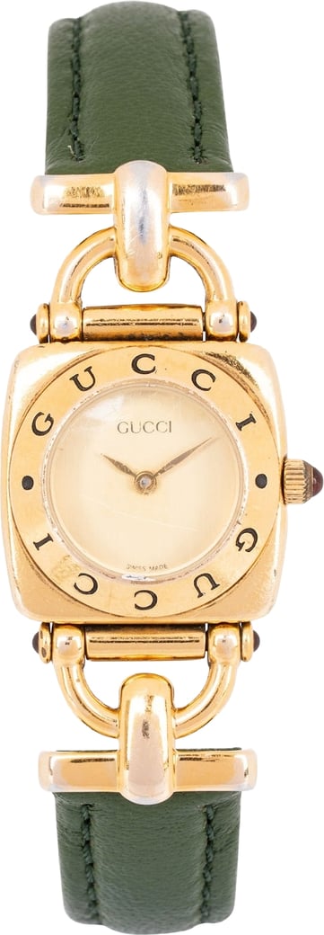Gucci Gold Tone Leather Horsebit 6300L Woman Watch