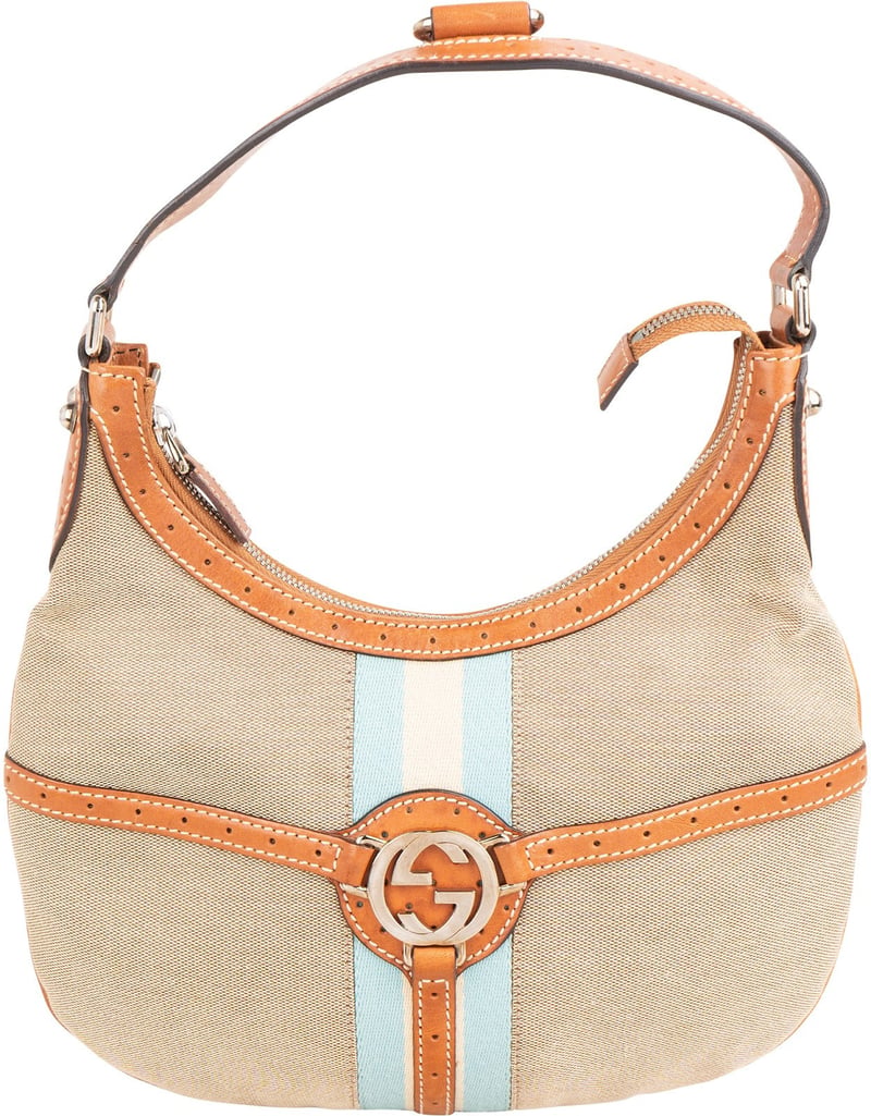 Gucci Canvas Perforated Leather Vintage Interlocking G Stripe Shoulder Bag