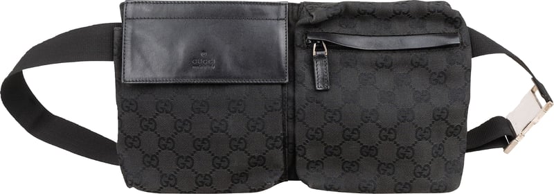 Gucci Black Monogram GG Canvas Belt Crossbody Bag