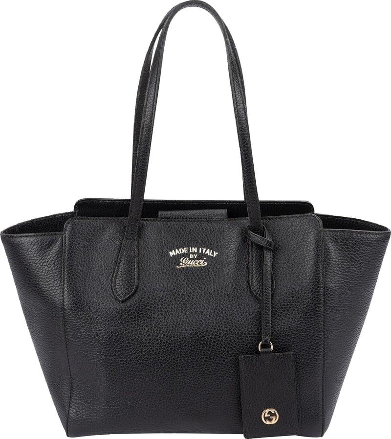 Gucci Black Grained Leather Swing Tote Shopper Shoulder Bag