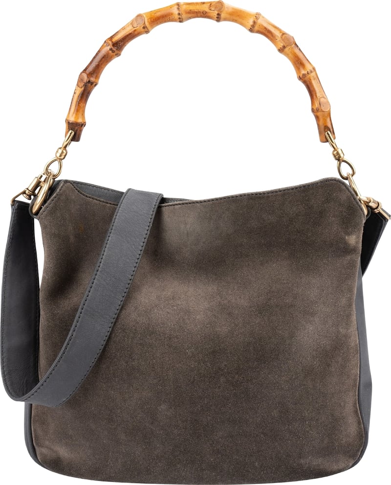 Gucci Suede & Leather Bamboo Top Handle Handbag