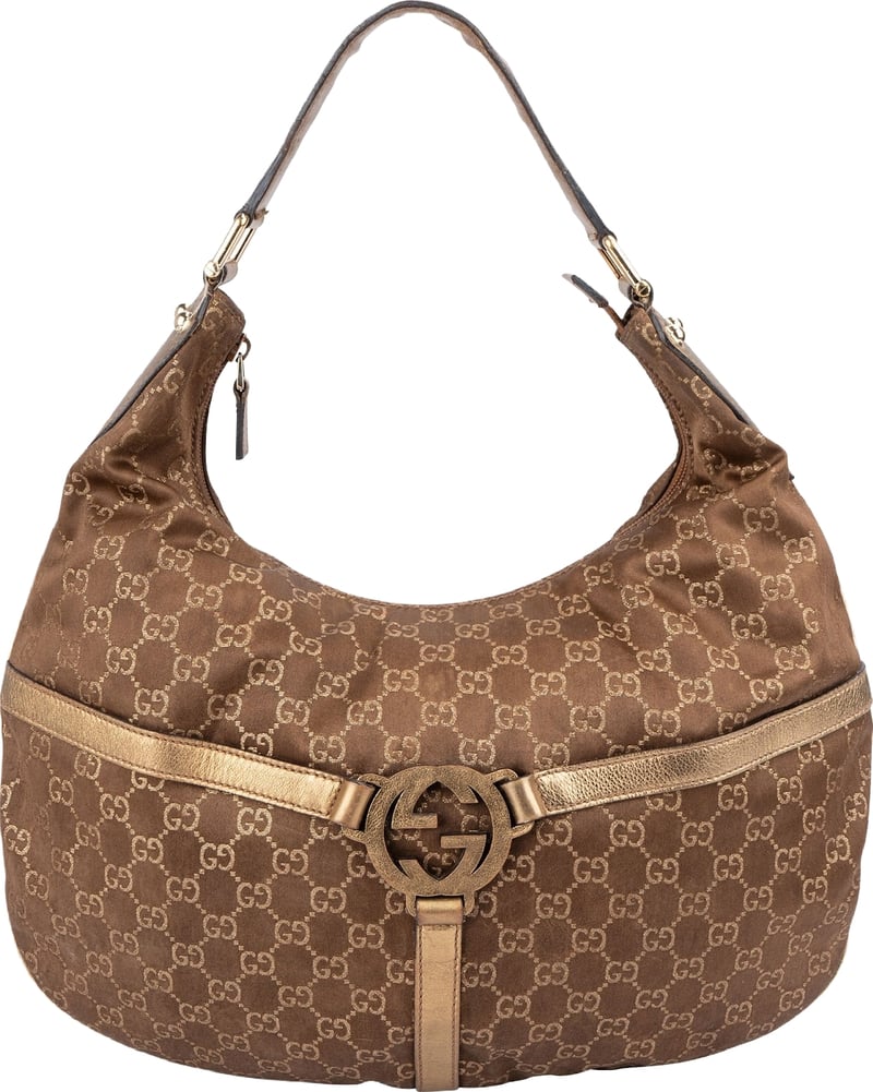 Gucci Gold Monogram GG Canvas Britt Interlocking G Hobo Shoulder Bag