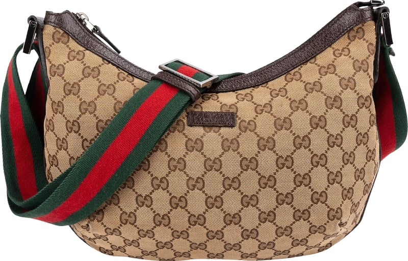 Gucci Monogram GG Canvas Web Strap Half Moon Crossbody Bag