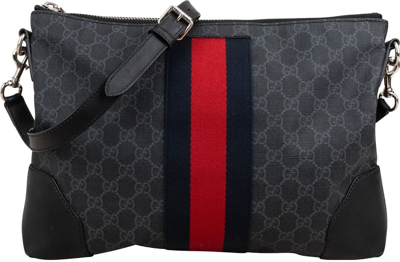 Gucci Monogram GG Black Supreme Web Messenger Crossbody Bag