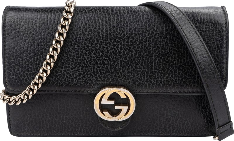 Gucci Grained Leather Interlocking GG Wallet On Chain Crossbody Bag