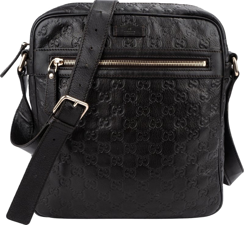 Gucci Black Guccissima Leather GG Messenger Crossbody Bag