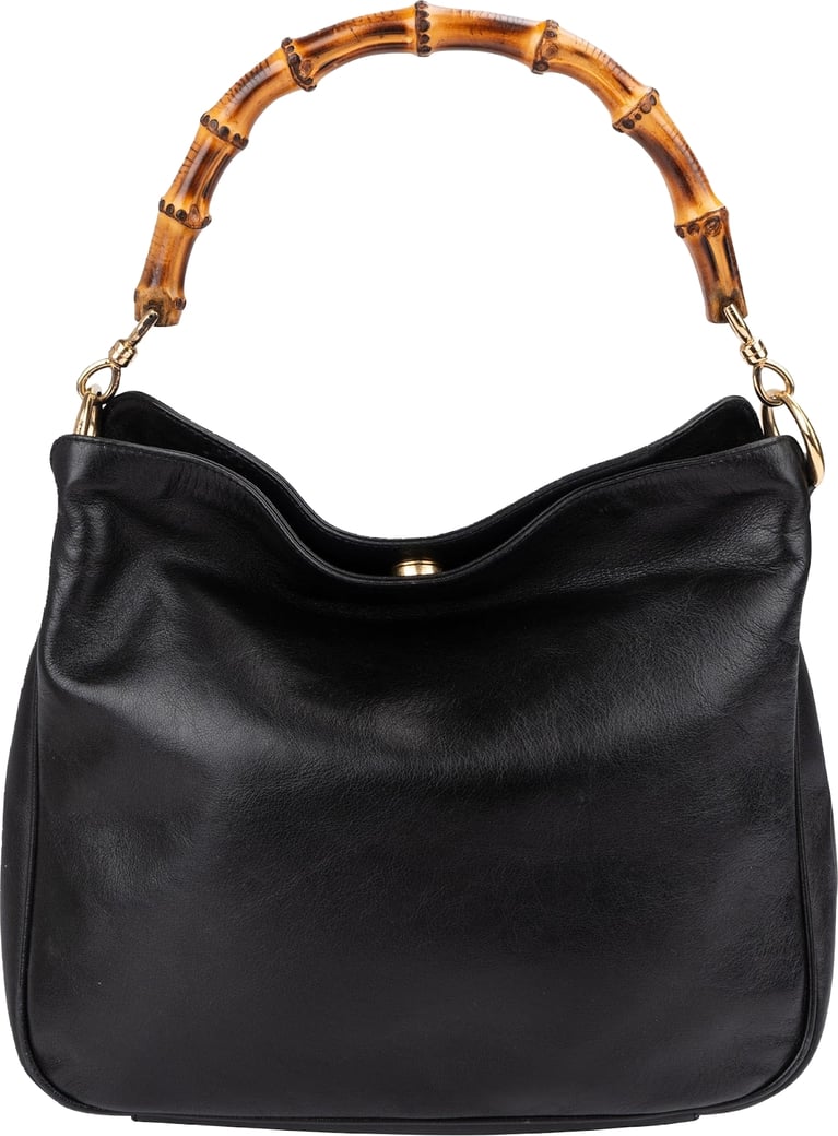 Gucci Black Leather Bamboo Top Handle Shoulder Bag