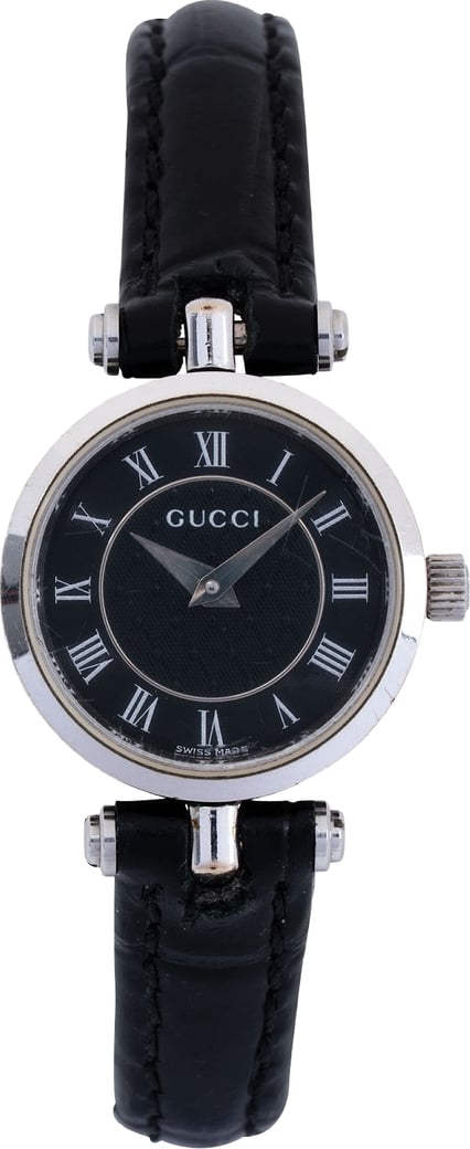 Gucci Silver Tone Black Leather 2040L Woman Watch