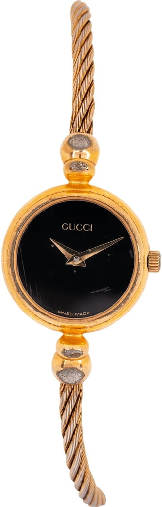 Gucci Gold Tone Black Dial Twisted Cable Bangle 2700.2.L Woman Watch