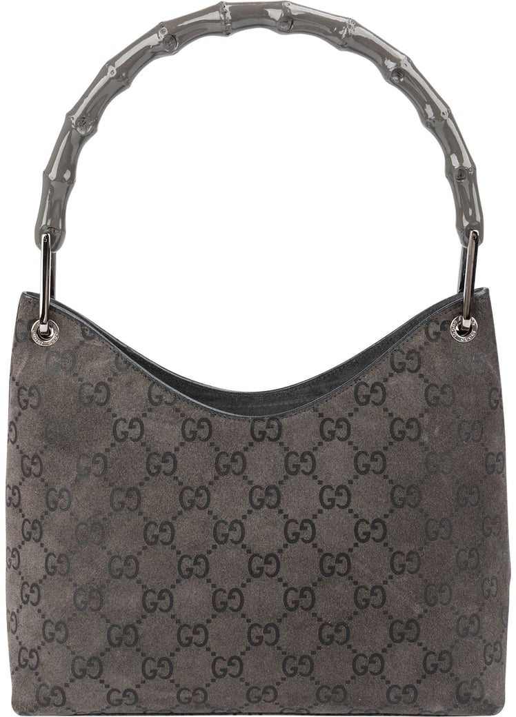 Gucci Monogram GG Suede Small Bamboo Handle Shoulder Bag