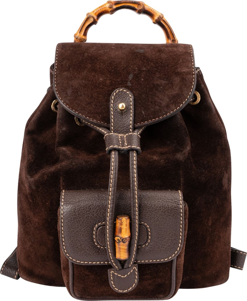 Gucci Brown Suede Small Bamboo Backpack